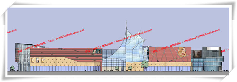 建筑图纸191商业中心/商业/商场建筑设计CAD图纸各层平面和SU模型