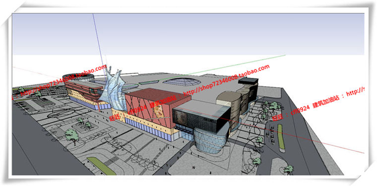 建筑图纸191商业中心/商业/商场建筑设计CAD图纸各层平面和SU模型