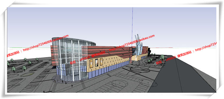 建筑图纸191商业中心/商业/商场建筑设计CAD图纸各层平面和SU模型