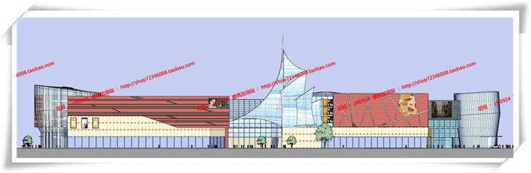 建筑图纸191商业中心/商业/商场建筑设计CAD图纸各层平面和SU模型