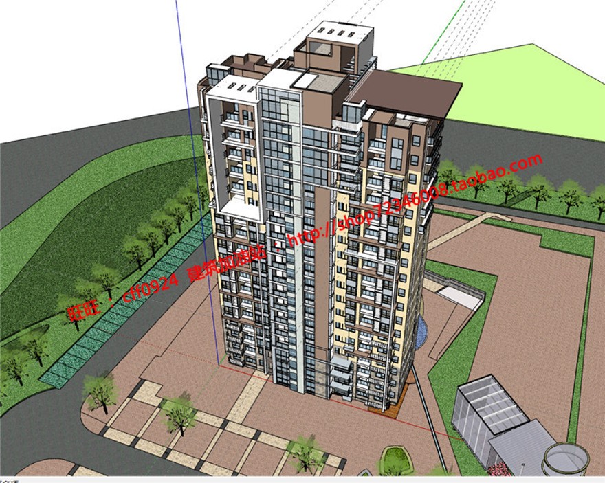 草图大师SU模型+cad图纸18F高层住宅住宅楼建筑方案设计效建筑资源