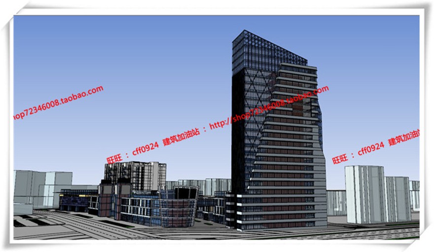 建筑图纸198办公商业现代风商业设计综合体su模型+cad图纸+效果图+3Dmax