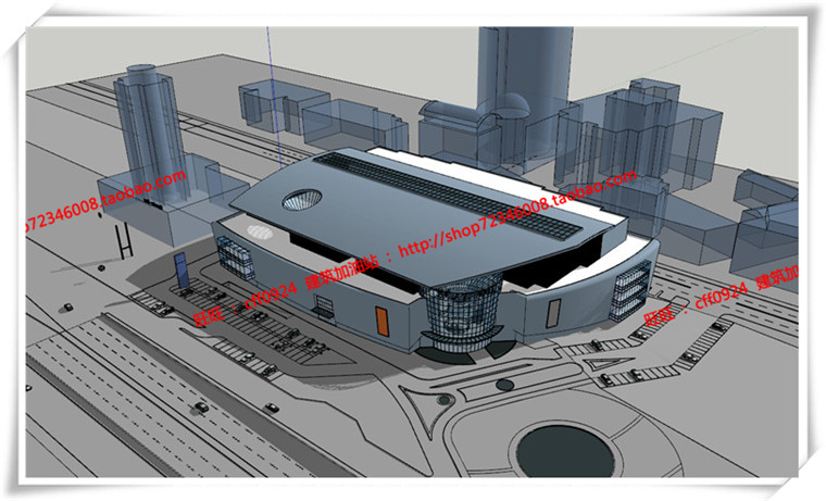 建筑图纸216西沧商业设计综合体现代风cad平立面总图+su模型+效果图+3Dmax