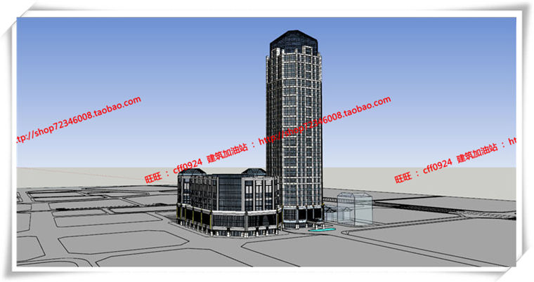 建筑图纸193沿街商业欧式美式高层住宅办公SU模型+cad图纸+效果图+3Dmax