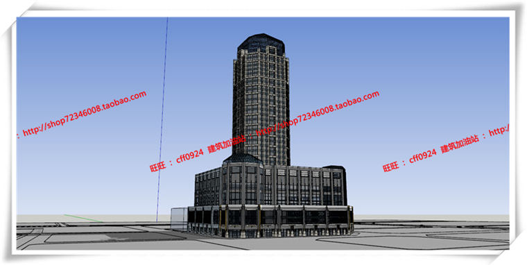 建筑图纸193沿街商业欧式美式高层住宅办公SU模型+cad图纸+效果图+3Dmax