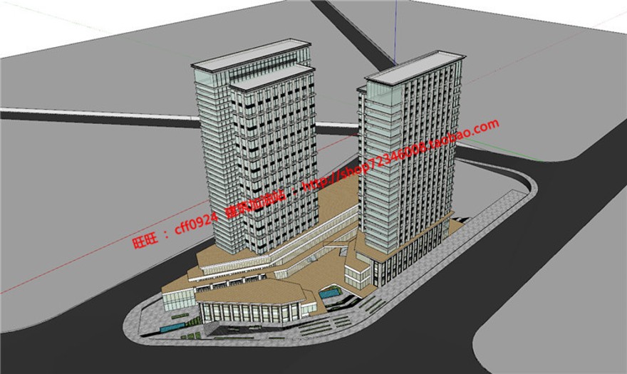 商业设计综合体办公酒店cad图纸+su模型+方案文本+效果图