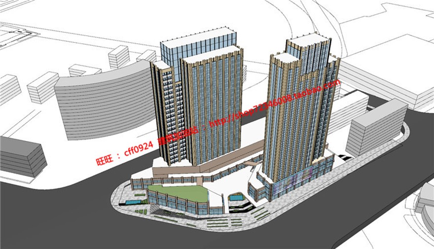 商业设计综合体办公酒店cad图纸+su模型+方案文本+效果图