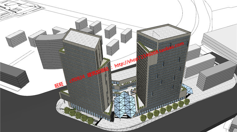 商业设计综合体办公酒店cad图纸+su模型+方案文本+效果图