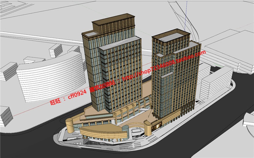 商业设计综合体办公酒店cad图纸+su模型+方案文本+效果图