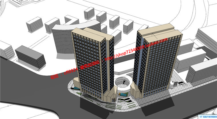 商业设计综合体办公酒店cad图纸+su模型+方案文本+效果图