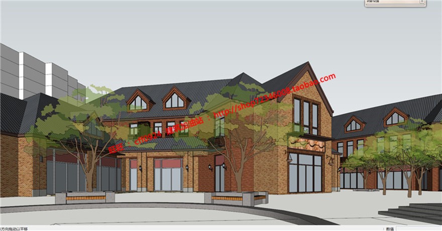 cad总图+su精细模型+效果图简欧多层商业步行街建筑方建筑资源