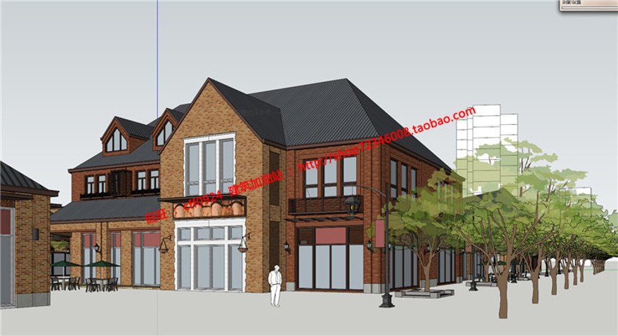 cad总图+su精细模型+效果图简欧多层商业步行街建筑方建筑资源