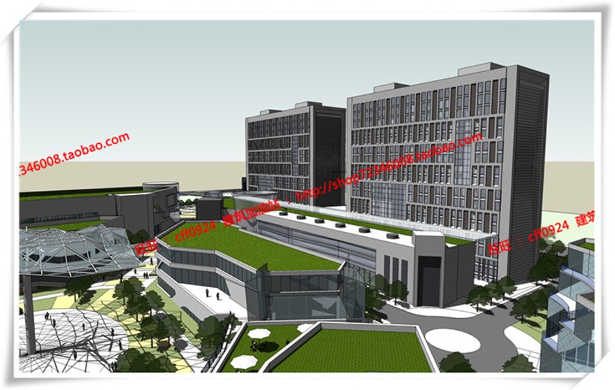 建筑图纸206商业三个方案商业/办公/公寓/餐饮有SU模型+cad图纸+文本