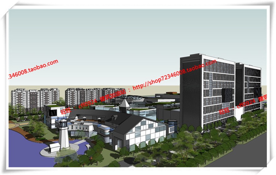 建筑图纸206商业三个方案商业/办公/公寓/餐饮有SU模型+cad图纸+文本