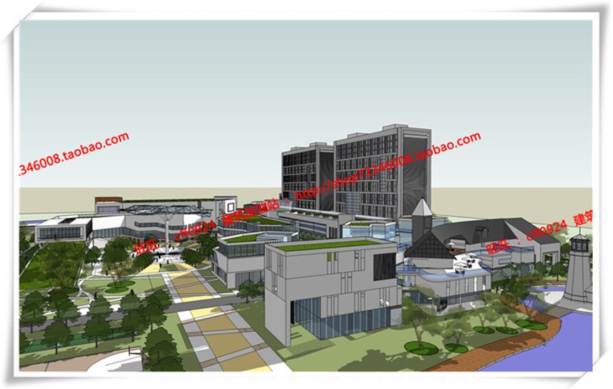 建筑图纸206商业三个方案商业/办公/公寓/餐饮有SU模型+cad图纸+文本