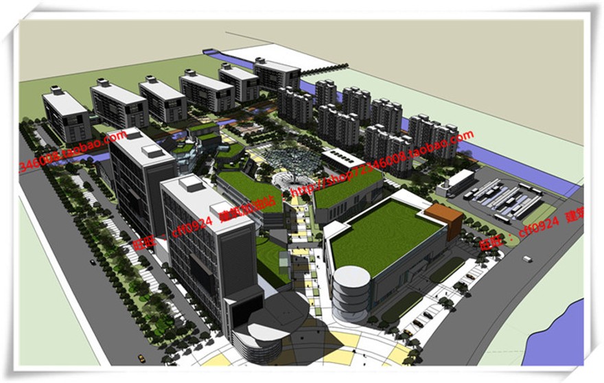 建筑图纸206商业三个方案商业/办公/公寓/餐饮有SU模型+cad图纸+文本