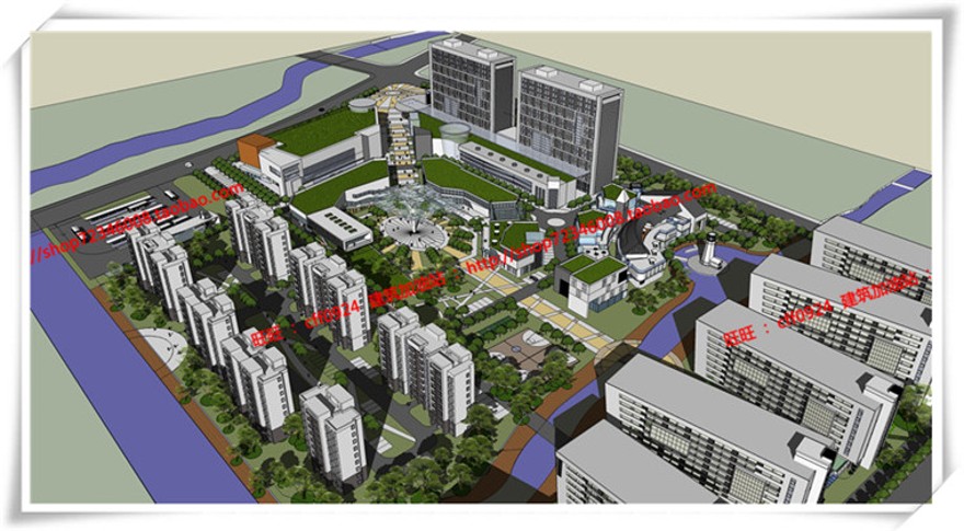 建筑图纸206商业三个方案商业/办公/公寓/餐饮有SU模型+cad图纸+文本