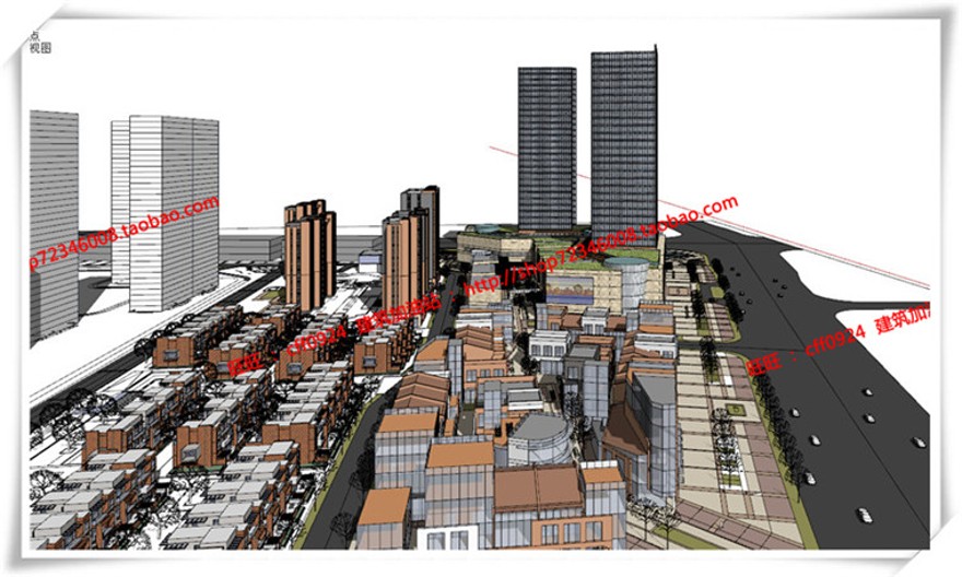 建筑图纸205保利商业广场/中标景观建筑规划项目SU模型+cad图纸+效果图+文本ppt