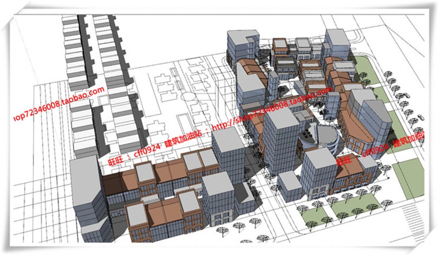 建筑图纸205保利商业广场/中标景观建筑规划项目SU模型+cad图纸+效果图+文本ppt