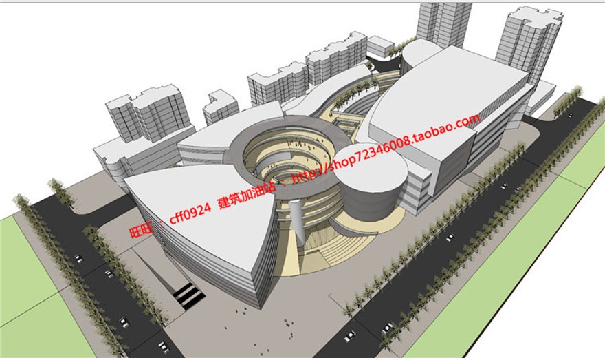 商业街cad图纸+su模型+效果图+文本商业中心百货超市建筑资源