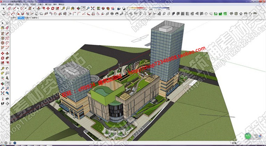 成套-商业设计综合体设计商业广场su模型+cad+效果图+文本