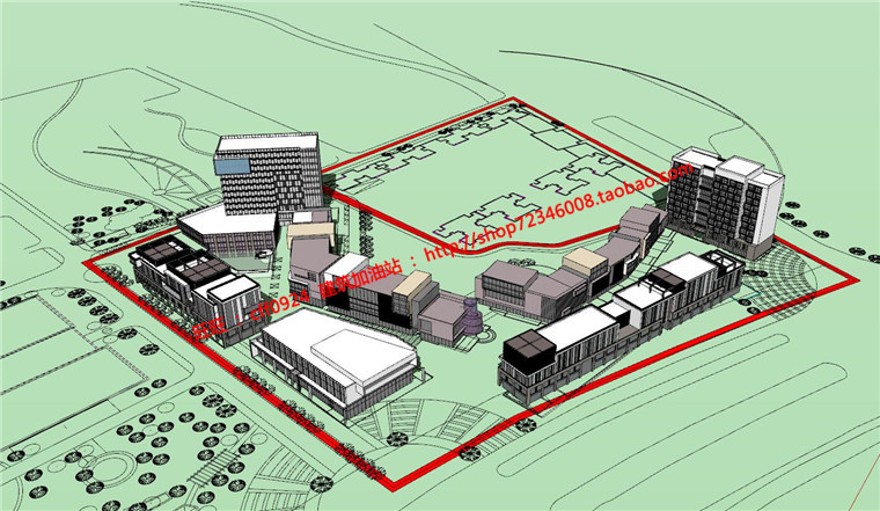 商业街区步行街办公酒店影院商场方案cad图纸su模型建筑资源