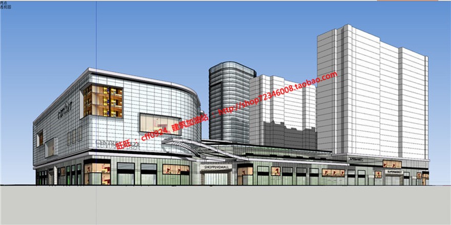 su模型+cad图纸+效果图大冶雨润商业设计综合体景观建筑规划项目购物中建筑资源