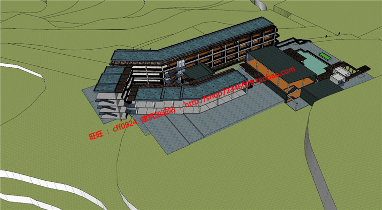 山地住宅旅馆建筑方案设计cad图纸总图平面效果图su模型