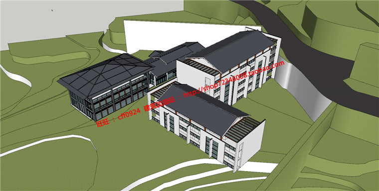 古典园林风格山地住宅旅馆方案设计cad图纸su模型展板效果图