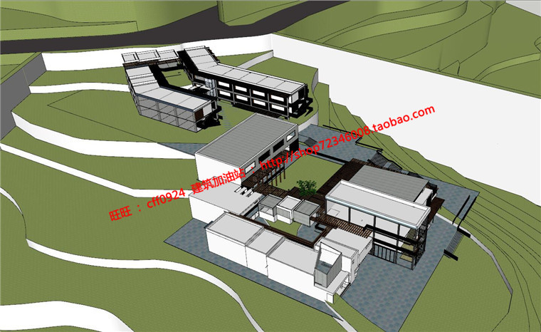 山地住宅旅馆学生资料有cad图纸su模型展板psd效果图