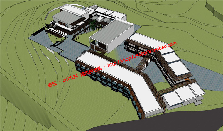 山地住宅旅馆学生资料有cad图纸su模型展板psd效果图