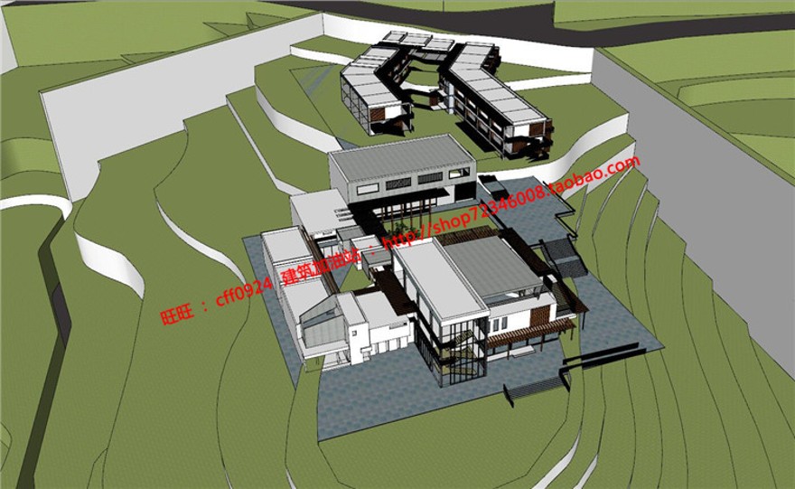 山地住宅旅馆学生资料有cad图纸su模型展板psd效果图