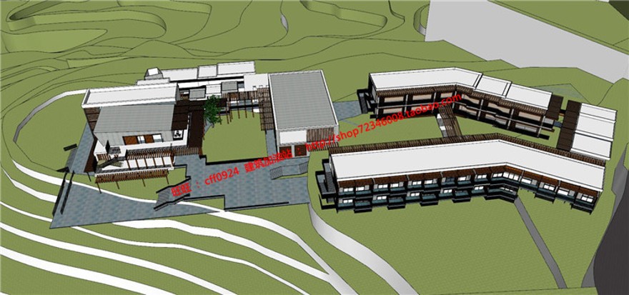 山地住宅旅馆学生资料有cad图纸su模型展板psd效果图