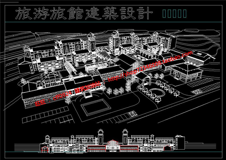 山地住宅特色旅游旅馆温泉度假旅馆设计学生作业cad图纸su精细模型