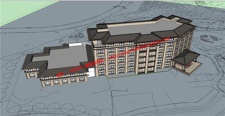 层建筑旅馆方案设计cad图纸总图su模型