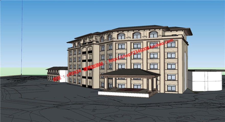 层建筑旅馆方案设计cad图纸总图su模型