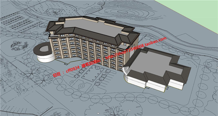 层建筑旅馆方案设计cad图纸总图su模型