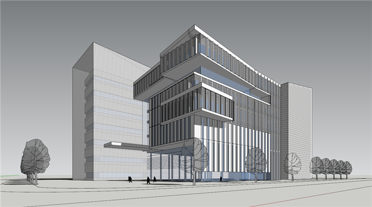 办公大楼/现代风行政服务中心/建筑方案设计/SU模型+CAD图纸+建筑资源