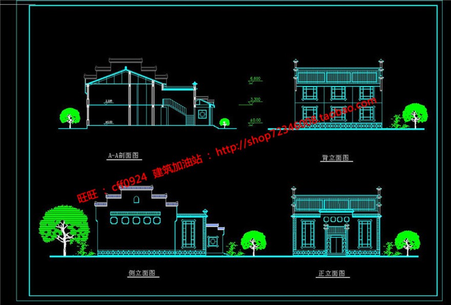 中式温泉度假酒店宾馆徽派设计cad图纸平立剖效果图文件