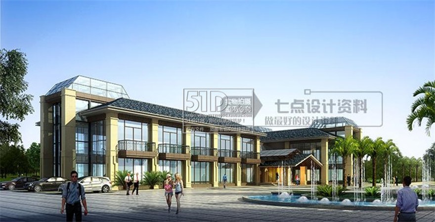 成套-温泉度假酒店cad+效果图+su模型宾馆多层中式坡屋顶特色旅游建筑