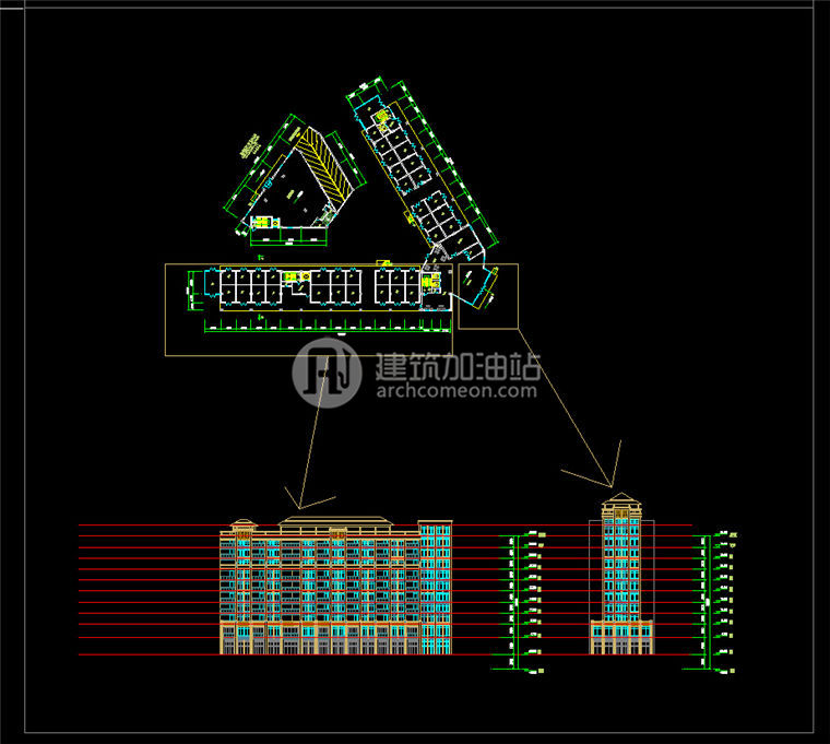 建筑图纸164酒店景观建筑规划项目设计su模型+模型酒店CAD方案图纸+效果图