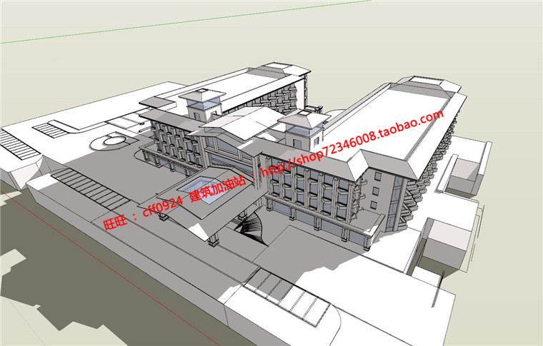 温泉度假村酒店设计SU模型及CAD图纸建筑创意设计方案文建筑资源