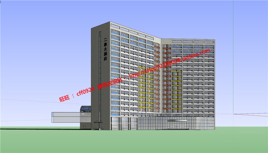 酒店宾馆建筑方案设计su模型+cad图纸