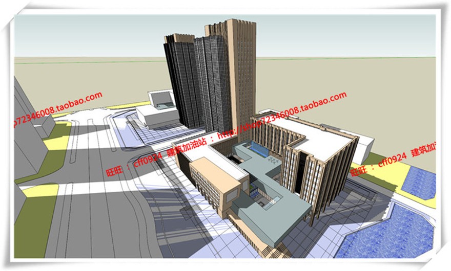 建筑图纸179四星级酒店建筑设计方案SU模型+cad详细方案图纸