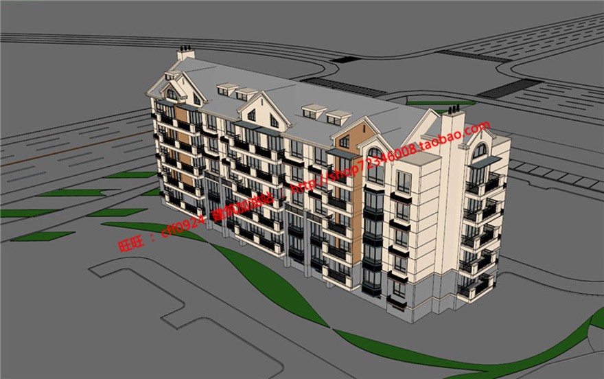 单体住宅6层联排住宅建筑方案设计su模型skp效果图cad建筑资源