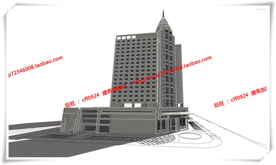 建筑图纸180萧山公建酒店/四星酒店cad平立面图纸+su模型+效果图+3D