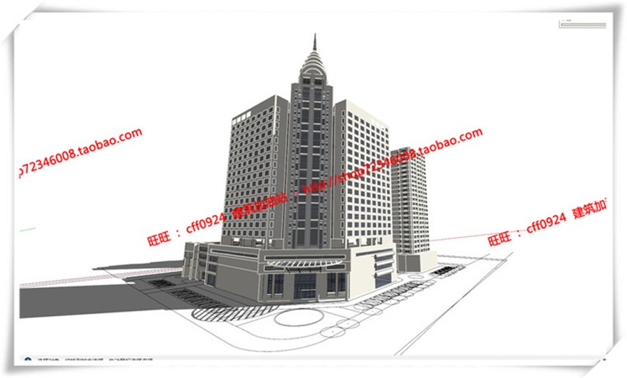 建筑图纸180萧山公建酒店/四星酒店cad平立面图纸+su模型+效果图+3D