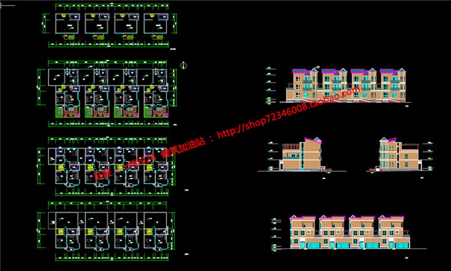 住宅cad平面/立面建筑方案设计jpg效果图联排花园洋房建筑资源