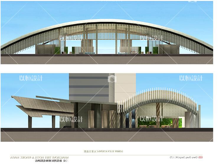 资源素材温泉度假酒店大堂设计绿色生态建筑景观CAD+效果深化方案