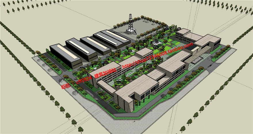 中石油公建总部基地办公楼厂区SU模型+CAD图纸施工图